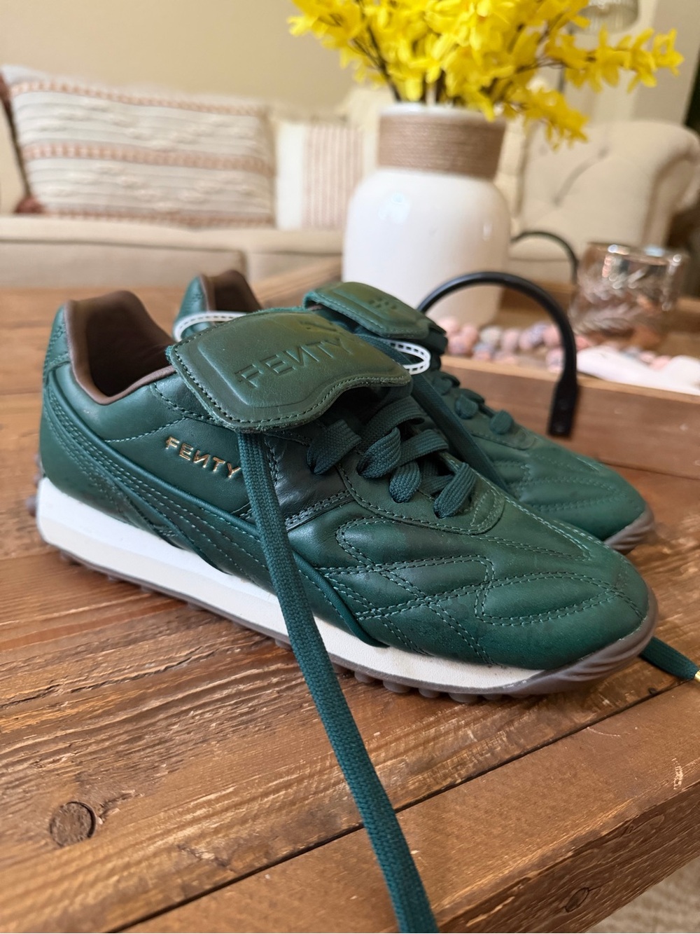 FENTY PUMA Dark Green Quilted Leather Sneakers